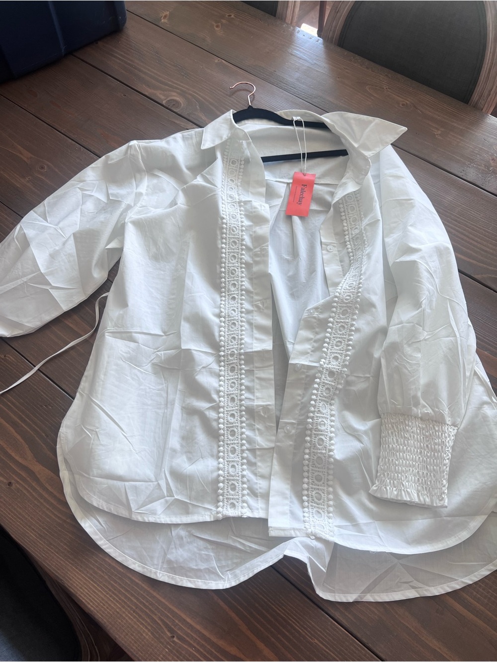 Women's White Lace-Trim Button Shirt - Picture 2 of 5